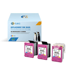 Pacote colorido G&,G HP 304XL com 3 cartuchos de tinta remanufaturados - Eco Saver - Mostra o nível de tinta - Substitui N9K07AE/N9K05AE