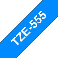 Fita de etiqueta laminada genérica Brother TZe555 - Texto branco sobre fundo azul - Largura 24 mm x 8 metros