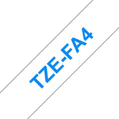 Fita de etiqueta têxtil genérica Brother TZeFA4 - Texto azul sobre fundo branco - Largura 18 mm x 3 metros