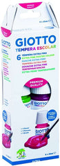 Giotto Tempera Pack de 6 Botes de 25 ml. + Pincel - Base Agua - Excelente Cobertura - Colores Surtidos