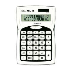 Milan Calculadoras de 12 Digitos - 3 Teclas de Memoria - Raiz Cuadrada - Calculo de Margenes - Tecla de Apagado - Color Blanco y Negro