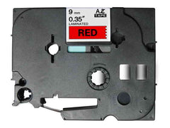 Brother TZe421 Fita Laminada Genérica de Etiquetas - Texto preto sobre fundo vermelho - Largura 9mm x 8 metros