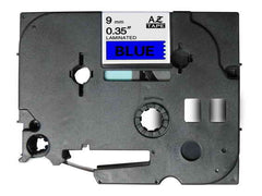 Brother TZe521 Fita Laminada Genérica de Etiquetas - Texto preto sobre fundo azul - Largura 9mm x 8 metros