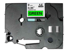 Brother TZe721 Fita Laminada Genérica de Etiquetas - Texto preto sobre fundo verde - Largura 9mm x 8 metros