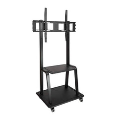 Tooq Soporte de Pantalla de Suelo con Ruedas 37"-100" - Bloqueo de Ruedas - Dos Estantes - Peso Max 150Kg - VESA 800X600mm - Color Negro