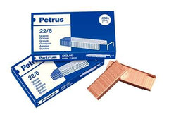 Petrus Grapas 22/6 Cobreadas - Hasta 30 Hojas - Caja de 1000 Grapas - Patilla de 6mm