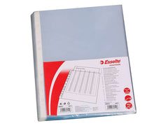 Esselte Pack de 100 Fundas Multitaladro Portadocumentos - Formato Folio - 16 Taladros - 80 Micras - Piel de Naranja - Color Transparente
