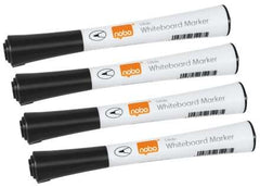 Nobo Gilde Pack de 4 Rotuladores para Pizarra Blanca - Punta Fina 1mm - Tinta con Poco Olor - Color Negro