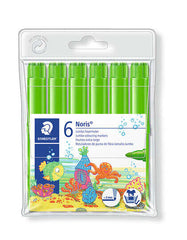 Staedtler Noris Watercolour 340 Pack de 6 Rotuladores de Gran Tamaño - Trazo 3mm Aprox - Lavable Facilmente - Tinta Base de Agua - Color Verde Claro
