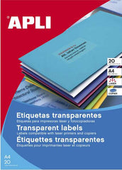 Apli Etiquetas Permanentes Translucidas 210 x 297 mm - 20 Hojas - Resistentes Intemperie