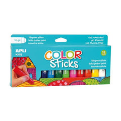 Apli Color Sticks Pack con 12 Temperas Solidas de 10g - Acabado Satinado sin Necesidad de Barniz - Secado Rapido en Menos de 3 Minutos - Efecto Cera o Tempera Segun la Presion Ejercida