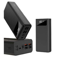 XO PR123 Powerbank 30000mAh - Funcion Linterna - 4 Salidas USB-A - Entradas microUSB, USB-C y Lightning - Pantalla LCD - Carga Rapida - Resistente