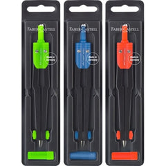 Faber-Castell Compas Escolar - Circunferencias de hasta Ø 360mm - Incluye Bote de Minas - Colores Surtidos