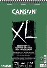 Canson XL Recycled Bloc de Dibujo con 50 Hojas A4 - Espiral Microperforado - Grano Fino - 160g - Color Blanco