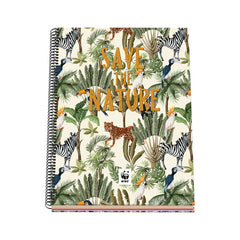 Dohe WWF Save the Nature Cuaderno Espiral Tapa Dura - Tamaño A4 de 100 Hojas 90gr - Hojas Microperforadas con 4 Taladros - Cuadricula 5mm