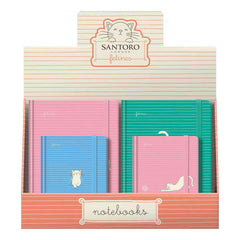 Dohe Santoro Felines Expositor de 12 Cuadernos Cartone - Tamaños A5 y A6 - 96 Hojas Lisas en Papel Ahuesado de 80 g/m2 - Cierre con Goma Elastica