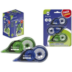 Bismark Pack of 3 Correction Tapes 5mm x 12m - Transparent Body - Ergonomic Shape