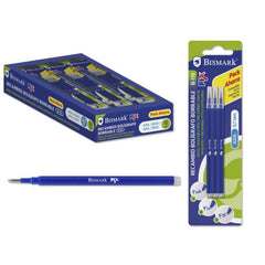Bismark Fix Pack of 3 Erasable Pen Refills - Fine Tip 0.7mm - Blue Color