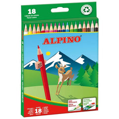 Alpino Pack de 18 Lápis de Cor - Chumbo 3mm - Resistente a Quebras - Tabuleiro Removível - Cores Sortidas