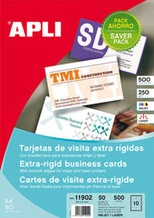 Apli Pack con 500 Tarjetas de Visita Mate - Cartulina de 250g/m² - 50 Hojas por 10 Tarjetas - Cantos Rectos - Color Blanco