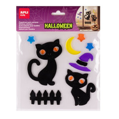 Apli Kids Pack of 10 Halloween Jelly Stickers for Windows, Glass, Mirrors etc.. - Black Cat Design - Repositionable - Soft, Flexible Texture - No Residue