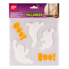 Apli Kids Pack of 11 Halloween Jelly Stickers for Windows, Glass, Mirrors etc.. - Ghost Design - Repositionable - Soft, Flexible Texture - No Residue
