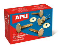 Apli Encuadernadores Metalicos con Arandela - 30mm - Incluyen Arandela para Embellecer y Evitar Rozaduras - Caja de 100 Unidades