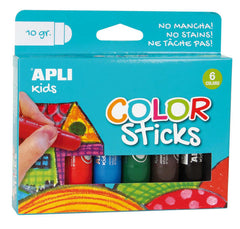 Apli Color Sticks Pack con 6 Temperas Solidas de 10g - Acabado Satinado sin Necesidad de Barniz - Secado Rapido en Menos de 3 Minutos - Efecto Cera o Tempera Segun la Presion Ejercida