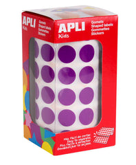Apli Gomets Redondos Lila Ø 15mm - 59 Hojas Pretroqueladas - 2832 Gomets por Rollo - Adhesivo Base Agua - Normas EN-71 y FSC - Desarrollo de Psicomotricidad Fina