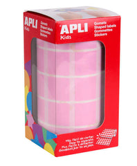 Apli Rollo con 1.770 Gomets Cuadrados 20x20mm - 59 Hojas Pretroqueladas - Ideal para Escuelas y Talleres Infantiles - Normas EN-71 y FSC - Adhesivo Base Agua - Color Rosa