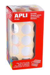 Apli Gomets Redondos Plata Metalizado Ø 20mm - 59 Hojas Pretroqueladas - 1770 Gomets por Rollo - Ideal para Escuelas y Talleres Infantiles - Cumple Normas EN-71 y FSC