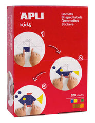 Apli Caja de 7.200 Gomets Cuadrados - Medidas 12x12mm, 17x17mm y 23x23mm - Adhesivo Permanente - Ideal para Escuelas Infantiles y Colegios - Colores Surtidos