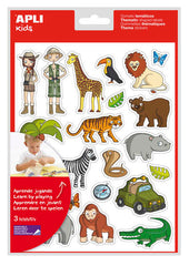 Apli Bolsa de Gomets Tematicos la Selva - 63 Gomets en 3 Hojas - Adhesivo Removible - Desarrollados con Educadores - Libre de Disolventes - Ilustraciones Divertidas - Enriquece Vocabulario - Habilidades Motoras - Coloridos