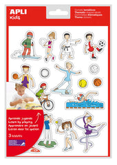 Apli Bolsa de Gomets Tematicos los Deportes - 51 Gomets en 3 Hojas - Ilustraciones Divertidas para Desarrollar Habilidades Motoras - Adhesivo Removible - Adhesivo Base Agua - Libre de Disolventes - Color Variado