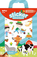 Apli Juego de Pegatinas de Papel Granja - 2 Escenarios 45x20cm - 42 Gomets Removibles - Formato Reducido con Cajita Asa - Ideal para Niños 3+ - Colorido