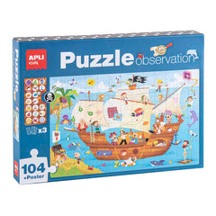Apli Puzzle Observacion Barco Pirata de 104 Piezas de 5x5cm - Incluye Poster y 3 Fichas - Facil Manejo - Desarrolla Habilidades y Autoestima - Recomendado para Niños a partir de 5 Años
