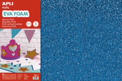 Apli Goma Eva Purpurina Azul 600x400mm - 3 Hojas Brillantes y Flexibles