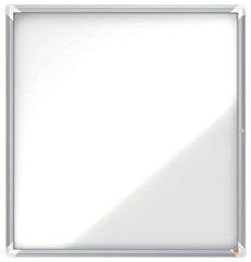 Nobo Vitrina Exteriores 12 Hojas A4 Superficie Blanca Magnetica 45mm - Seguridad Aluminio - Cristal Deslizante 4mm - Resistente Intemperie - Blanco Metalico