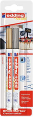 Edding 4085 Pack de 2 Rotuladores de Tiza Liquida - Punta Redonda - Trazo 1-3mm - Olor Neutro - Color Oro y Plata