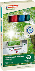 Edding 22 EcoLine Pack de 4 Rotuladores Permanentes - Punta Biselada - Trazo entre 1 y 5mm - 90% de Plastico Reciclado - Colores Surtidos