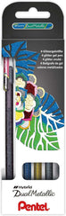 Pentel Hybrid Dual Metallic Pack de 4 Boligrafos de Bola con Tinta Gel Brillante - Punta 1mm - Trazo 0.5mm - Colores Brillantes Surtidos