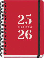 Dohe Grammar Agenda Escolar 25/26 Espiral A5 - Semana Vista - Papel 80g/m2 - Cubierta de Polipropileno - Cierre de Goma Elastica - Color Rojo