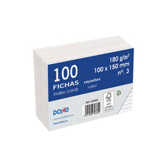 Dohe Fichas de Cartulina Offset Blanca - 180g - Rayadas - Paquete de 100 Unidades