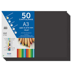 Dohe Pack de 50 Cartulinas A3 de 180gr - Con PH Neutro - Libres de Cloro Elemental - Color Negro