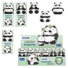 Dohe Expositor de 24 Sacapuntas - 1 Orificio y Cuchilla de Acero - Con Forma de Oso Panda