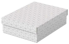 Esselte Pack de 3 Cajas Medianas de Almacenamiento con Tapa 265x100x360mm - Carton 100% Reciclado y Reciclable - Diseño Blanco con Dibujo