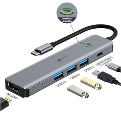 Leotec Adaptador 5 en 1 USB-C a 1xHDMI, 3xUSB-A 3.0, 1xPD 100W+USB-C - Color Gris