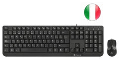 NGS Kit Teclado Multimedia y Raton con Cable - QWERTY Italiano - 12 Teclas Multimedia - Color Negro