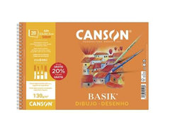 Canson Basik Cuaderno de Dibujo A4+ 20 Hojas Microperforadas 130g/m² - Sin Recuadro - Medidas 23x32.5cm - Color Blanco
