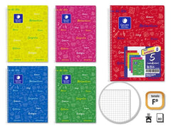 Gold Pack de 5 Cadernos de Assuntos Fólio 80 Folhas 90gr Grelha 4x4 - Resistente - Capa Plástica - Ideal para Estudantes - Cores Sortidas